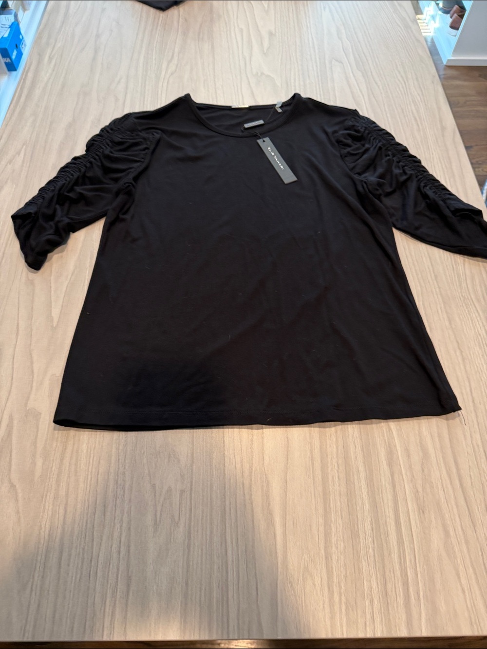 NWT Elie Tahari Women’s Ruched Half Sleeve Top - Classic Crew Neck
